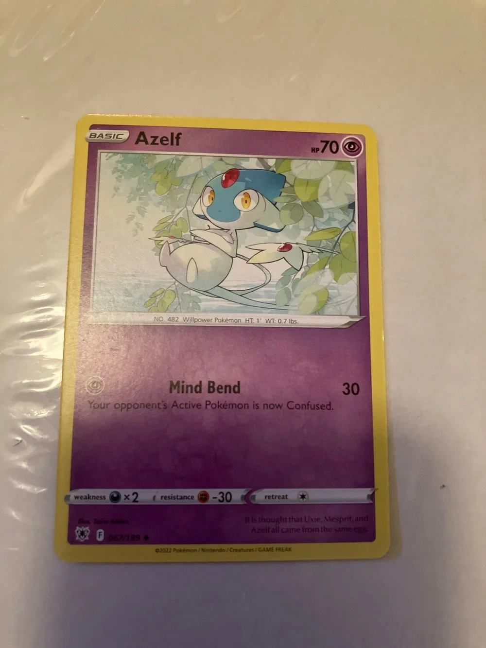 Pokemon Azelf Psychic Trading Card - Yellow Border, Purple Artwork